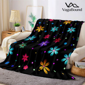 Neon Black Floral Flannel Blanket Warm Soft Halloween Christmas Decorative Couch Warm Cozy All-Season Gift
