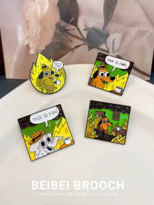 This Is Fine Niche Style Cartoon House Fire Puppy Brooch Stylish Golden M Badge Pin Accessories