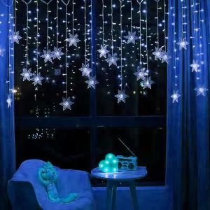 Snowflake Curtain Light LED String Lights with 8 Modes Fairy Lights New Year Garland Festoon Christmas Wedding Party Decor