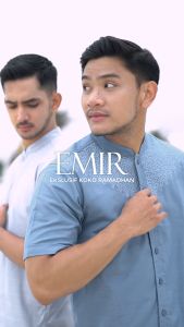 Coop Design - Emir Koko Bordir Kurta Oxford Kerah Changi Collarless Katun Polos Lengan Pendek Pria