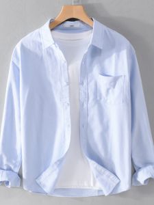 Oxford Cloth Mens Shirt Long Sleeve Spring Autumn Wear Resistant Loose Fit Youth Style Pure Color Casual Outerwear