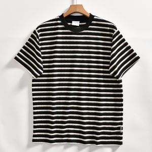Double-Sided 3D Knitted Stripe round Neck Short Sleeve T-Shirt Mens Summer Loose Fit Vintage Nautical Style Breathable Shirt