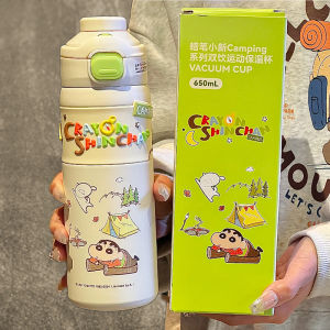 Portable Insulated Water Bottle Straw Cup Cartoon Design 650ml Stainless Steel for School Use Female Version Double Drink Lid