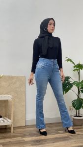 GOODNO.9 || Celana Jeans Wanita Cewek 2 in 1 Collar Krah Bigsize Jumbo Cutbray Collar Jeans Mom Jeans