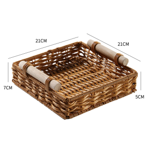Japanese Style Wicker Simulation Storage Basket Simple Wood Handle Living Room Tea Table Snack Basket Desktop Miscellaneous Organizer Basket
