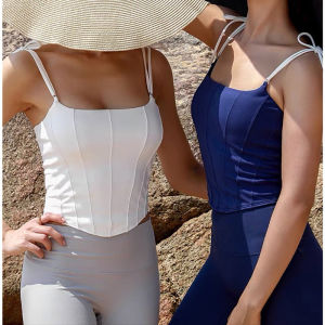 เสื้อกล้ามโยคะผู้หญิงฤดูร้อน ชุดกีฬา ชุดโยคะ เสื้อชั้นในแบบมีแผ่นเสริมหน้าอก สายเดี่ยวบาง เสื้อชั้นในแบบสวมหัว