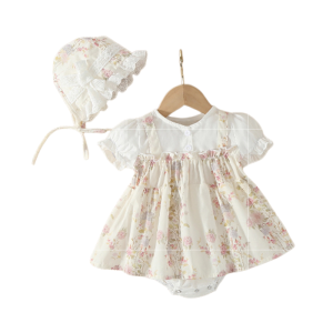 2026 Spring Toddler Romper Clothing 0-2Y New Baby Girls Bodysuit Floral Long Sleeve Dress with Lace Hat Sibling Matching Outfits