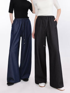 สูง เอว ขากว้าง เดนิม กางเกงยีนส์ ผู้หญิง หลวม Drapey Deep Blue กางเกงลำลอง ฤดูใบไม้ผลิ ฤดูใบไม้ร่วง Vintage Small Size Extended Length