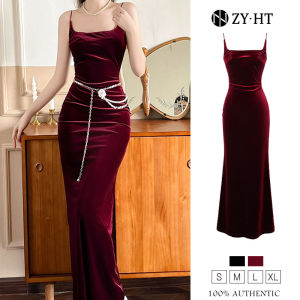 HT EraVogue เดรสผู้หญิง เดรสผู้หญิง ดำ แดง สีแดง เดรสสายเดี่ยว เดรสหางปลา เดรสกำมะหยี่ เดรสไฮโซ ชุดราตรี เดรสวินเทจ เดรสออกงาน เดรสปาร์ตี้ 9605