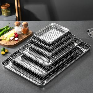 Quivlox Stainless Steel Baking Tray Plate BBQ Tray with Removable Cooling Rack Baking Pan