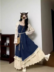 Summer New Gentle Wind Irregular Fringe Strap Dress Womens Knitted Cardigan Set Long Sleeve V-neck Cotton Casual Fashion