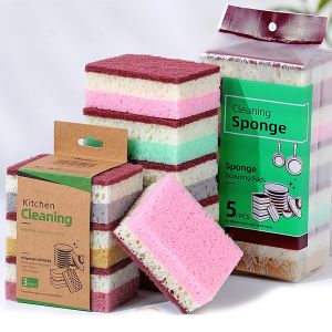 High Density Sponge Cleaning Cloth Dishwashing Grease Proof Non Scratch Scrubber Brush for Pots Bowls Kitchen Catering Supplies