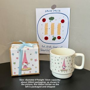 Colorful Star Cat Ceramic Mugs Breakfast Coffee Milk Cups Gift Box for Girls Cartoon Anime Design 300ml Capacity Dining Utensils