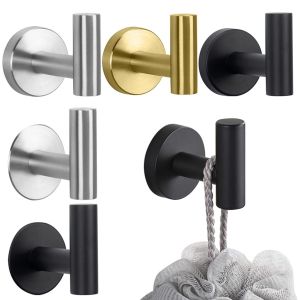 Stainless Steel Wall Hook Towel Hooks Bathroom Black Robe Hook 3M Adhesive Hook for Bathroom Kitchen Storage Tools