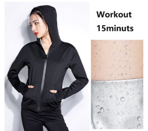 HIKAYA Sauna Suit women workout weight loss sauna jacket speed up sweating fitness Hooded jacket Gym Exercise Sweat Shirt fat burning slimming sport wear