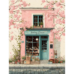 Bandai | Paint By Number Pink Landsape Hand Painted Painting DIY Coloring By Numbers Kits City On Canvas Gift Home Decor