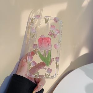 Floral Ins Phone Case Transparent Protective Cover for  16 Cute Bubble Stand Girls Heart 15 pro Max 13 Lovely 16 Pulse Sandflow