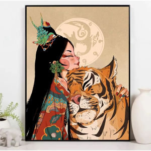 500/1000/1200/2000PCS Jigsaw Puzzle Beautiful Girl And Tiger Fantasy Animal Scene For Adults Family Relaxing Brain Teaser Gift