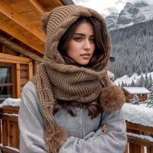 Bộ Mũ Len Giữ Ấm Mùa Đông Và Khăn Trùm Đầu Len Cho Nữ Mũ Len Có Khăn Quàng Cổ Liền Thích Hợp Cho Thời Tiết Cực Lạnh
