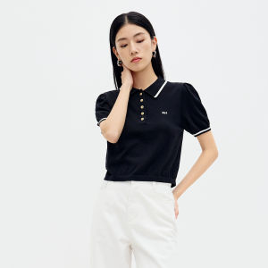 Sedate Womens Short Polo Collar Knitted Shirt Cotton Viscose Blend Bubble Sleeve Regular Shoulder Fit Summer New Style