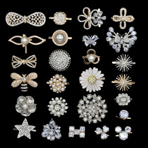 Metal Shoe Buckle Sandal Toe Post Decorative Shoe Flower Pearl Rhinestone Shoe Bag Accessory Flat Heel Womens Footwear