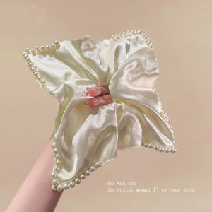 Elegantly Luxurious Silk Satin Pearl Square Scarf Versatile Hair Tying Elastic Bands for Women Adorable Fashionable Hairbands
