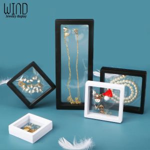 10pcs Set 3D Floating Display Case Stands Transparent Square Holder Pendant Necklace Bracelet Ring Coin Jewelry Pin Storage Box