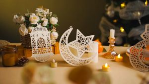 Murah-Grosir 1set (3pcs) Gantungan serpihan kayu dekoratif Pajangan Gantungan Kayu Bulan Bintang Ramadhan Idul Fitri