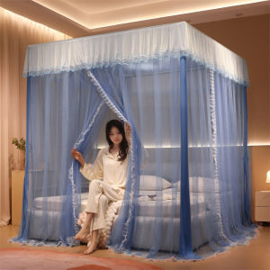 Princess Style Floor Standing Mosquito Net Three Door Bed Curtain Iron Art Painted Frame Bedroom Home Use Anti-Mosquito