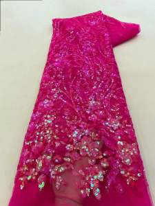 African Sequins Lace Fabric Fashion Nigerian Embroidery Sequins Tulle Lace Fabric 2026 High Quality For Sewing Cloth Party Dress