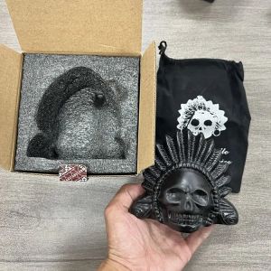 1pc Aztec Death Whistle | Antique Style Ceramic Wind Instrument with Lacquer Finish Black& Orange Design Includes Carrying Bag