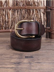 Genuine Leather Belt Mens Casual Wide Jeans Buckle Soft Copper Buckle Retro Horse Hoof Buckle Top Layer Pure Cowhide Belt
