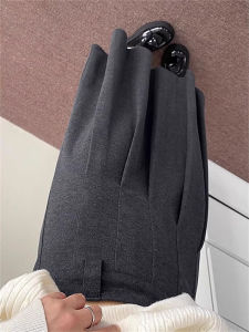 กระโปรงทรงเอเอวสูงสีเทาเข้ม กระโปรงทรงเอผ้าขนสัตว์ กระโปรงทรงเอยาวปานกลางสำหรับผู้หญิง ฤดูใบไม้ร่วง 2025 กระโปรงทรงเอเอวสูง