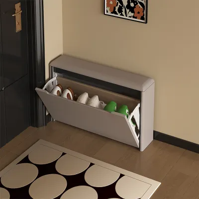 Entryway Shoe Bench Shoe Storage Wooden Flip-down Slim