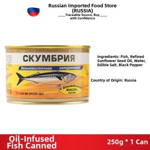 Deep Sea Mackerel in Tomato Juice And Oil Canned Fish Snack Ready to Eat Russian Brand Fish Canned Food Seafood Specialty