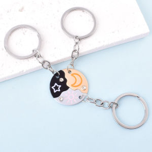 New Simple Star Moon Sun Three-Piece Pendant Friend Keychain Bag Accessory Zinc Alloy Cartoon Style Birthday Gift