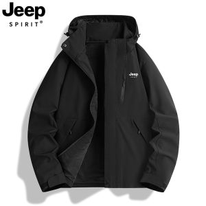 Jeep Spirit Womens Spring Autumn Windproof Waterproof Three-in-One Jacket Mens Style Outdoor Camping Travel Gear Polyester Fiber