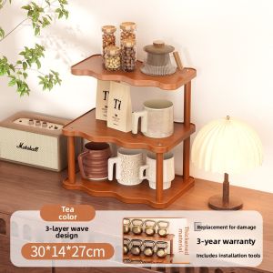 Office Desk Cup Storage Rack Multi-layer Small Cup Shelf Tabletop Organizer Simple Style Bamboo Density Board Material