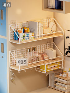 No-Drill Wall Mounted Shelf Student Dormitory Essential Bedroom Storage Rack Bedside Organizer Real Wood Shelf Display Stand