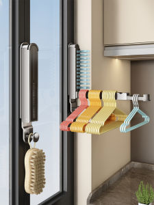 Wall-Mounted Multi-Functional Retractable Clothes Drying Rod Non-Pierced Balcony Storage Hanger Home Use Space Saver