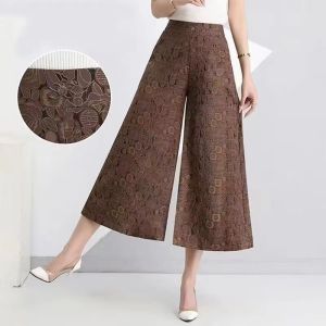 Ice Silk Embroidered Wide Leg Pants Womens Draped Loose plus Size New Chinese Style Skirt Pants Big Foot Pants Cool Swing Pants