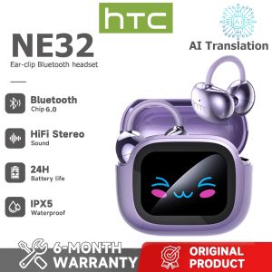 HTC NE32 AI Translation Earphones Real-time Translation TWS Bluetooth Earphones Bluetooth 6.0 HiFi Sound Quality IPX5 Waterproof Wireless Earphones Supports Wallpaper Change One-Year Warranty