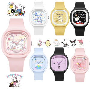 【No box】Sanrio Childrens Watch Kuromi Melody Cinnamoroll Kids Silicone Square Watch Students Boys Girls Electronic Quartz Watch for Birthday Christmas Gift