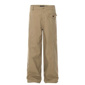 American Retro 3D Tailoring Wide Leg Work Pants Women Loose Straight Casual Trousers Comfortable Cotton Natural Waist Long