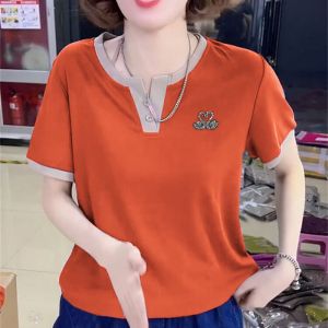 QIAOXIZI | Summer Loose Fit Anti-Aging V-Neck Rhinestone T-Shirt