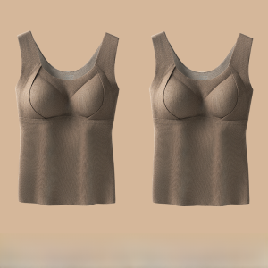 Miiow | Warm Wool Silk Vest Womens Autumn Winter Sleeveless No Trace With Chest Pad Base Shirt U-neck Backless High Elasticity Long Style