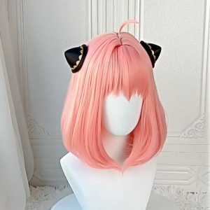 Anime Spy X Family Anya Forger Cosplay Wig for Kids Baby Girls +wig cap Short Pink Hair Heat Resistant Synthetic Hair Christmas Gift