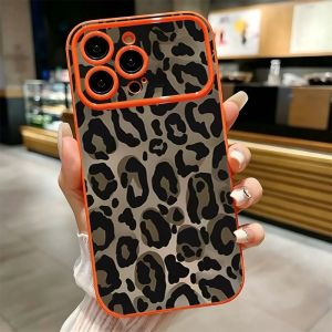 Grey Leopard Print Contrast Frame Phone Case For iPhone 17 16 15 14 13 12 11 Pro Max Plus Soft Shockproof TPU Cover