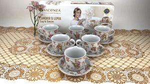 VICENZA 6 pasang cangkir set motif melati / tea set cup and saucer porcelain YA-83