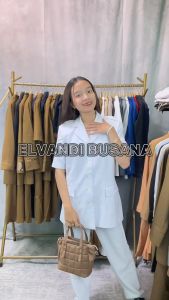 Blazer Wanita Baju Kerja Kantor Seragam Perawat Bidan Dokter PDH PNS Pemda Dinas Guru ASN Wanita Setelan Rok Pendek Celana Panjang kode 7006 warna Putih